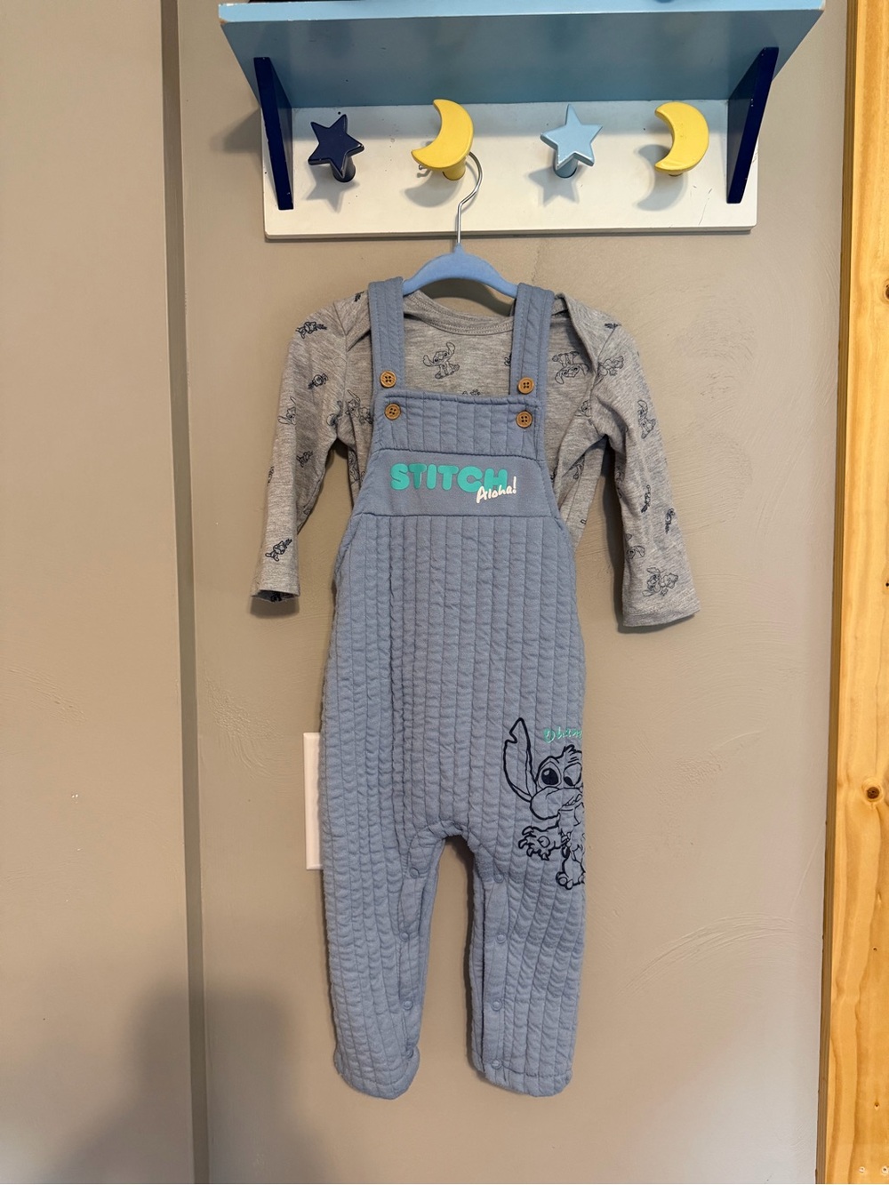 Disney Light Blue Quilted Lilo and Stitch Overalls